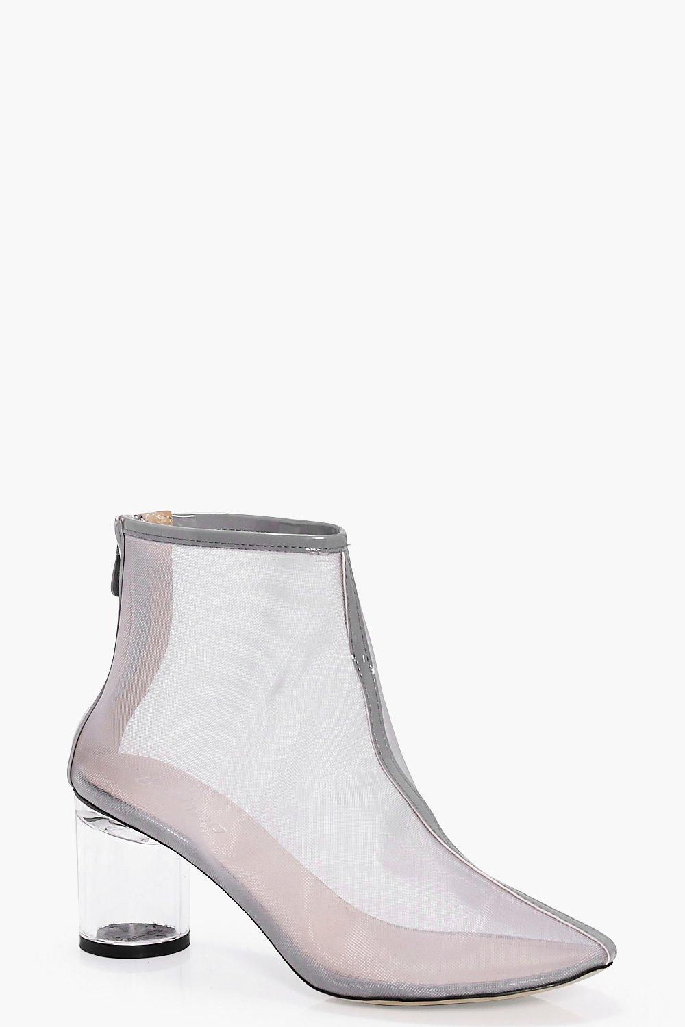 Boohoo Womens Eve Clear Low Heel Mesh Boot eBay