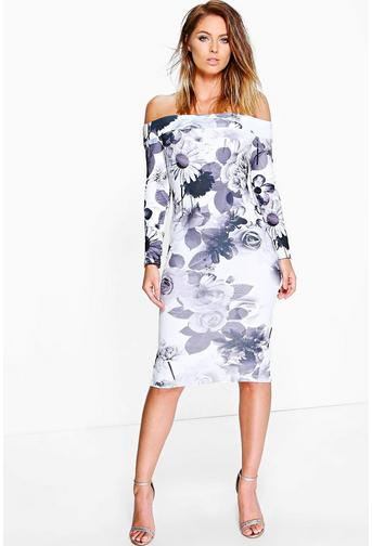 Evianna Floral Off Shoulder Midi Dress