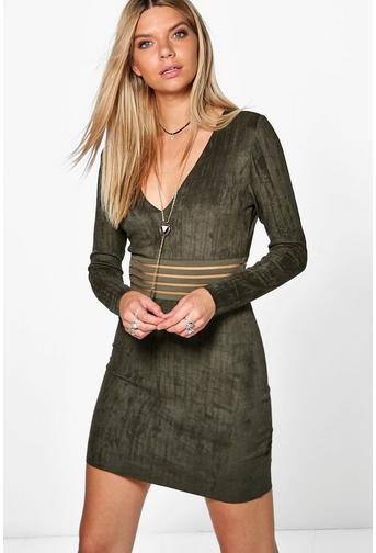 Laura Mesh Inset Suedette Bodycon Dress