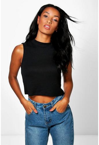 Caitin Ribbed High Neck Crop Top