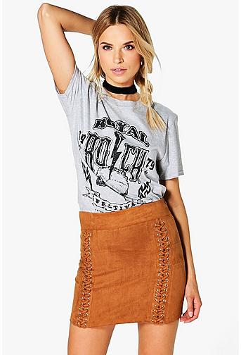 Priya Lace Up Suedette Mini Skirt