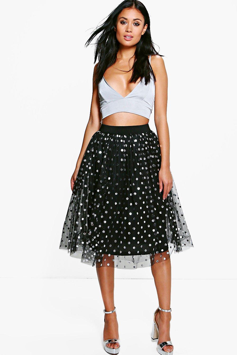 Boohoo Womens Shea Metallic Polka Dot Tulle Skirt | eBay