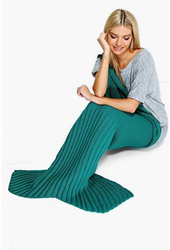Aqua Knitted Mermaid Tail Blanket