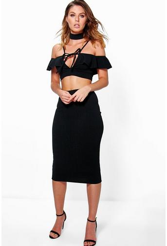 Freya Choker Drop Sleeve Frill Skirt Co-Ord