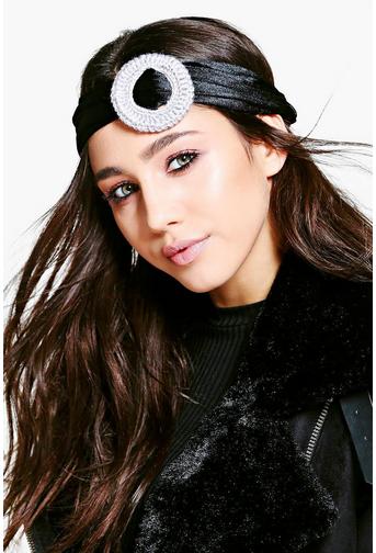 Keira Knitted Ring Detail Velvet Headband