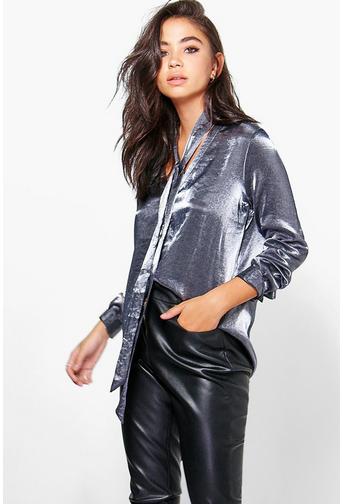 Erin Boutique Metallic Tie Neck Shirt
