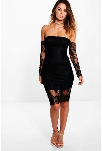 Oana Lace Off The Shoulder Midi Dress