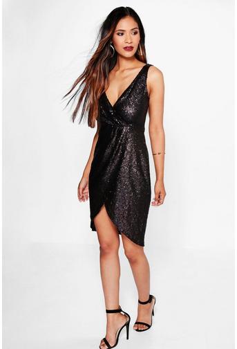 Boutique Emm Sequin Wrap Midi Dress