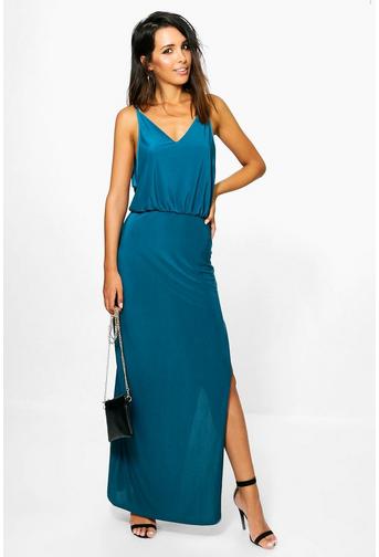 Ria Slinky Low Side Thigh Split Maxi Dress