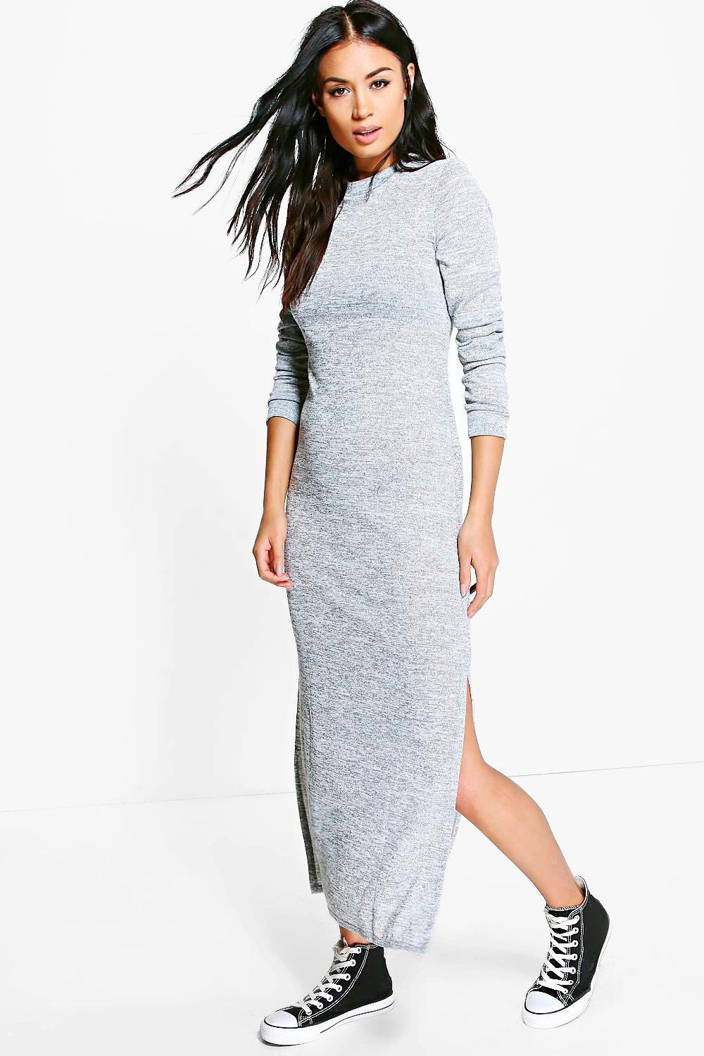 Boohoo Womens Eliza Knitted Maxi Lounge Dress in Grey size 8 | eBay