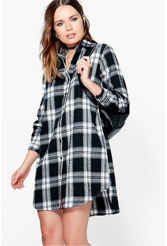 Anvi Monochrome Check Dip Back Shirt Dress