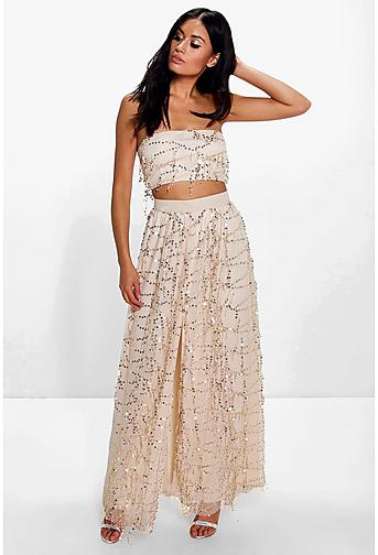 Megan Sequin Bandeau Top And Maxi Skirt Co-Ord
