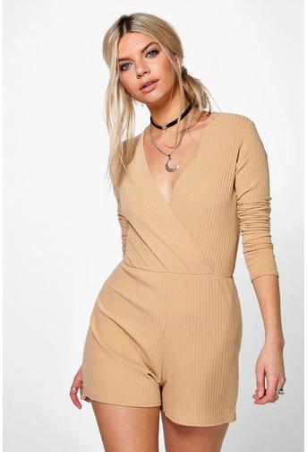 Linda Ribbed Wrap Front Playsuit