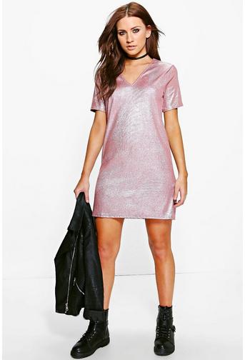 Gia Metallic Rib Shift Dress