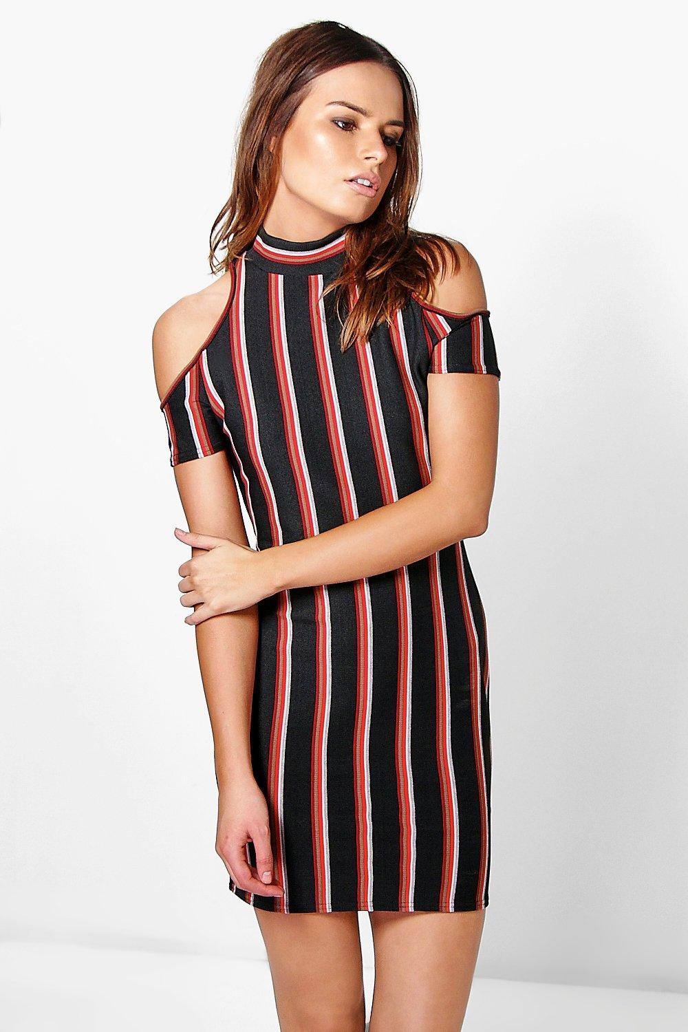 Thea Ribbed Cold Shoulder Bodycon Dress Boohoo 