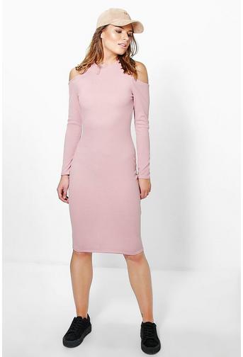 Phillippa Ribbed Cold Shoulder Midi Dress