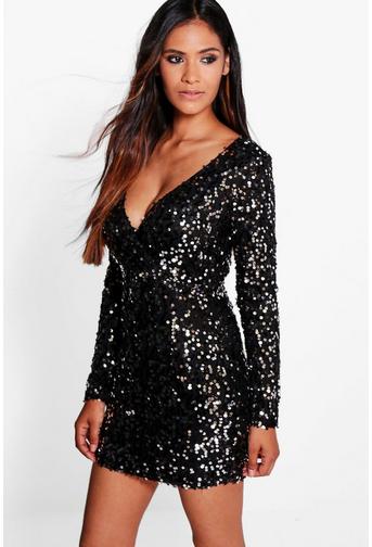 Boutique Iva Sequin Wrap Top Bodycon Dress