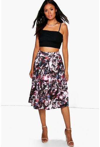Lua Autumnal Print Box Pleat Midi Skirt