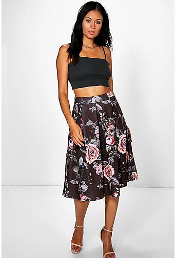 Marin Dark Floral Box Pleat Midi Skirt