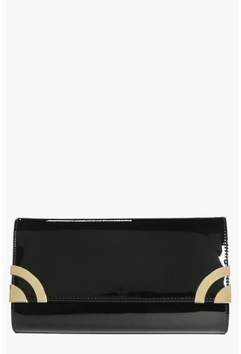 Bella Patent Metal Corner Clutch Bag