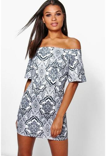 Jo Mosaic Off The Shoulder Bodycon Dress