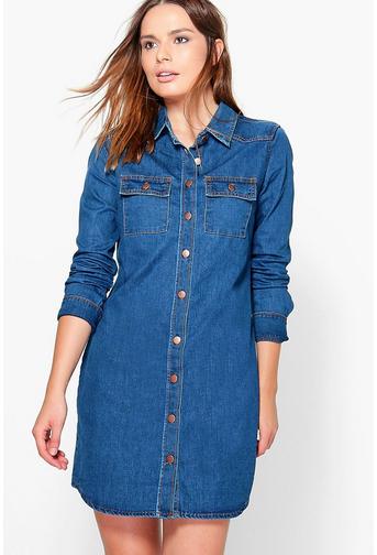 Aggy Long Sleeve Button Through Denim Dress