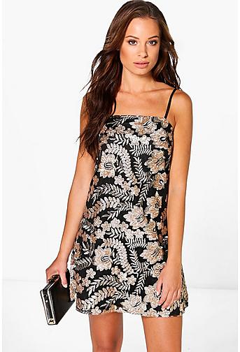 Boutique Janey Sequin Embroidered Shift Dress