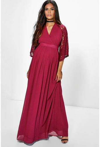 Maternity Holly Chiffon Dress With Kimono Lace Sleeve Dress