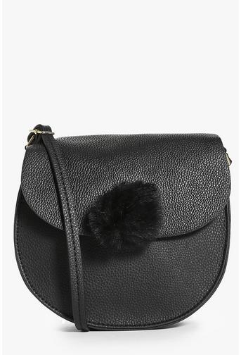 Ivy Faux Fur Pom Clasp Saddle Cross Body Bag