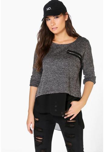 Lauren Woven Hem Zip Pocket Jumper