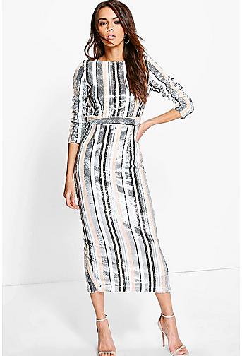 Boutique Lottie Striped Sequin Midaxi Dress