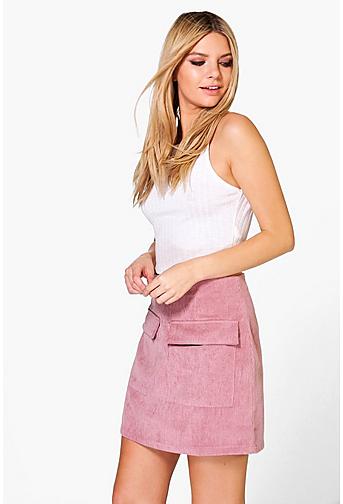 Valentina Jumbo Cord Pocket Front Mini Skirt