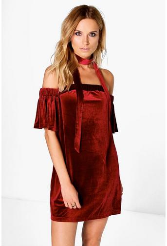 Alex Off Shoulder Velvet Aline Dress