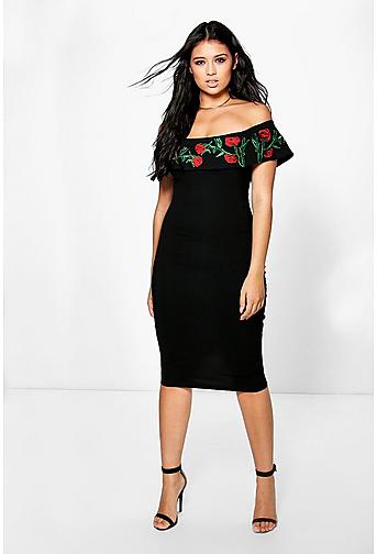 Laura Rose Embroidery Off Shoulder Midi Dress