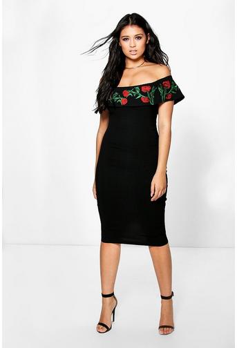 Laura Rose Embroidery Off Shoulder Midi Dress
