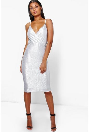 Kiera Metallic Wrap Top Midi Dress