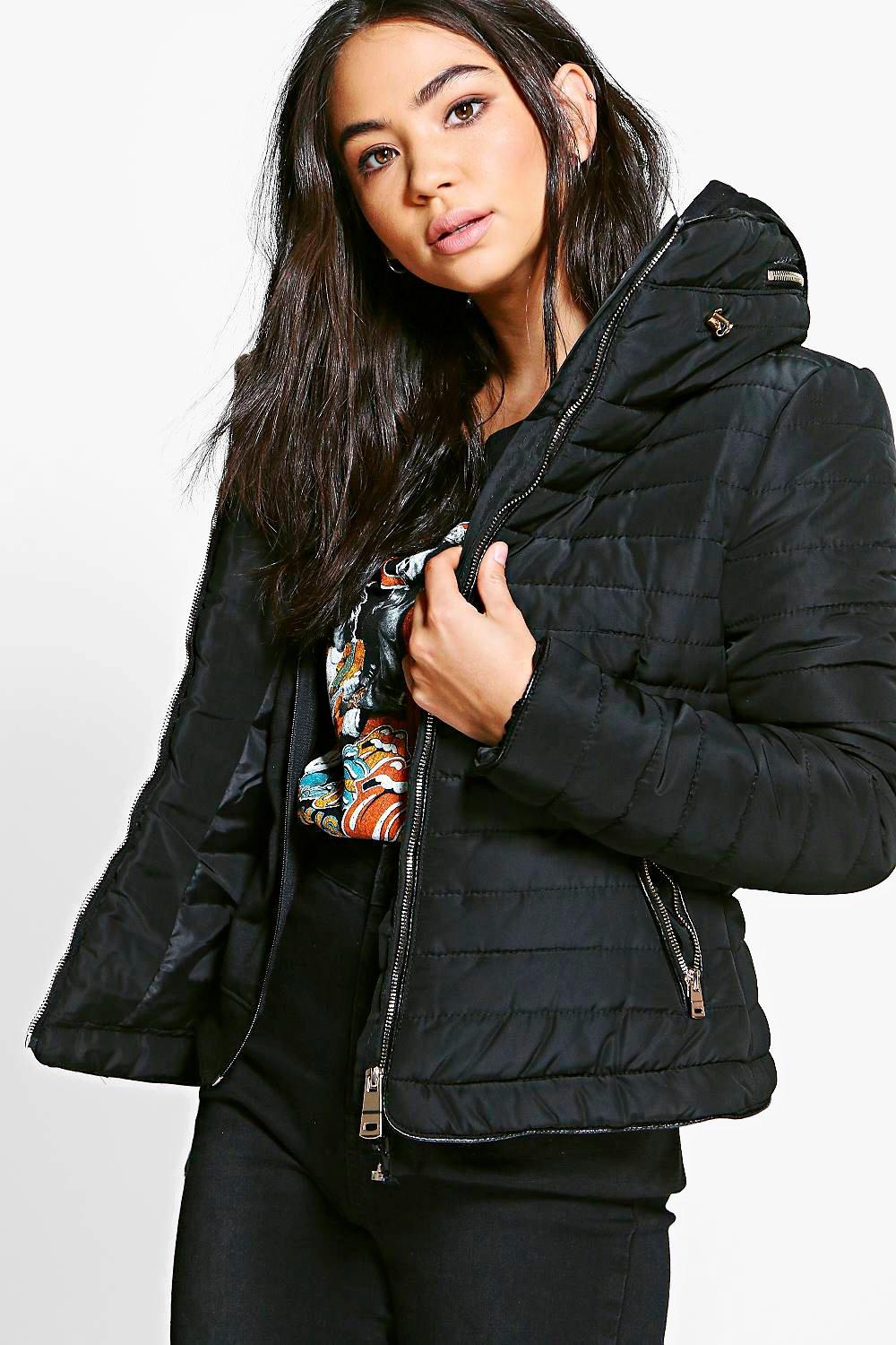cropped black bubble coat