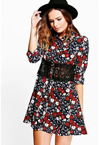 Edna Lace Trim Shirt Dress