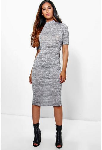 Bella Metallic High Neck Midi Dress