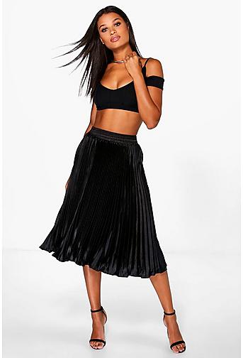 Boutique Ina Pleated Satin Midi Skirt