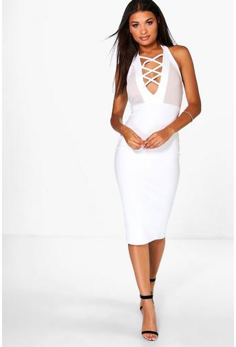 Amber Deep Plunge Bodycon Midi Dress