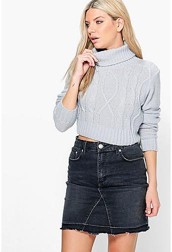 Keira Cable Knit Turtle Neck Crop Jumper