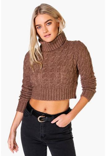 Nicole Roll Neck Cable Soft Knit Crop Jumper