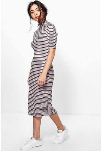 Orla Turtle Neck Striped Rib Midi Dress