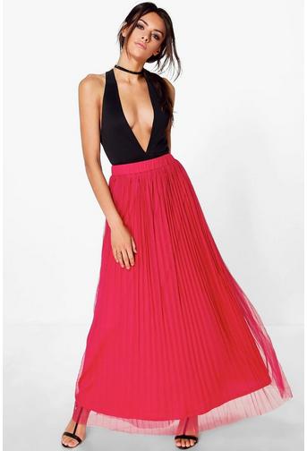 Boutique Madison Pleated Tulle Midi Skirt