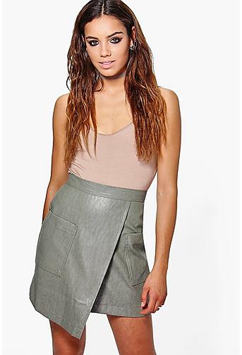 Lua Leather Look Asymetric Midi Skirt