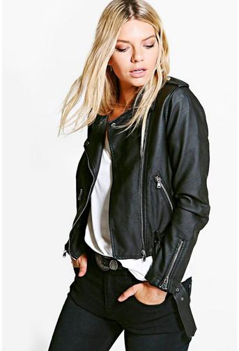Aimee Faux Leather Biker Jacket With Belt