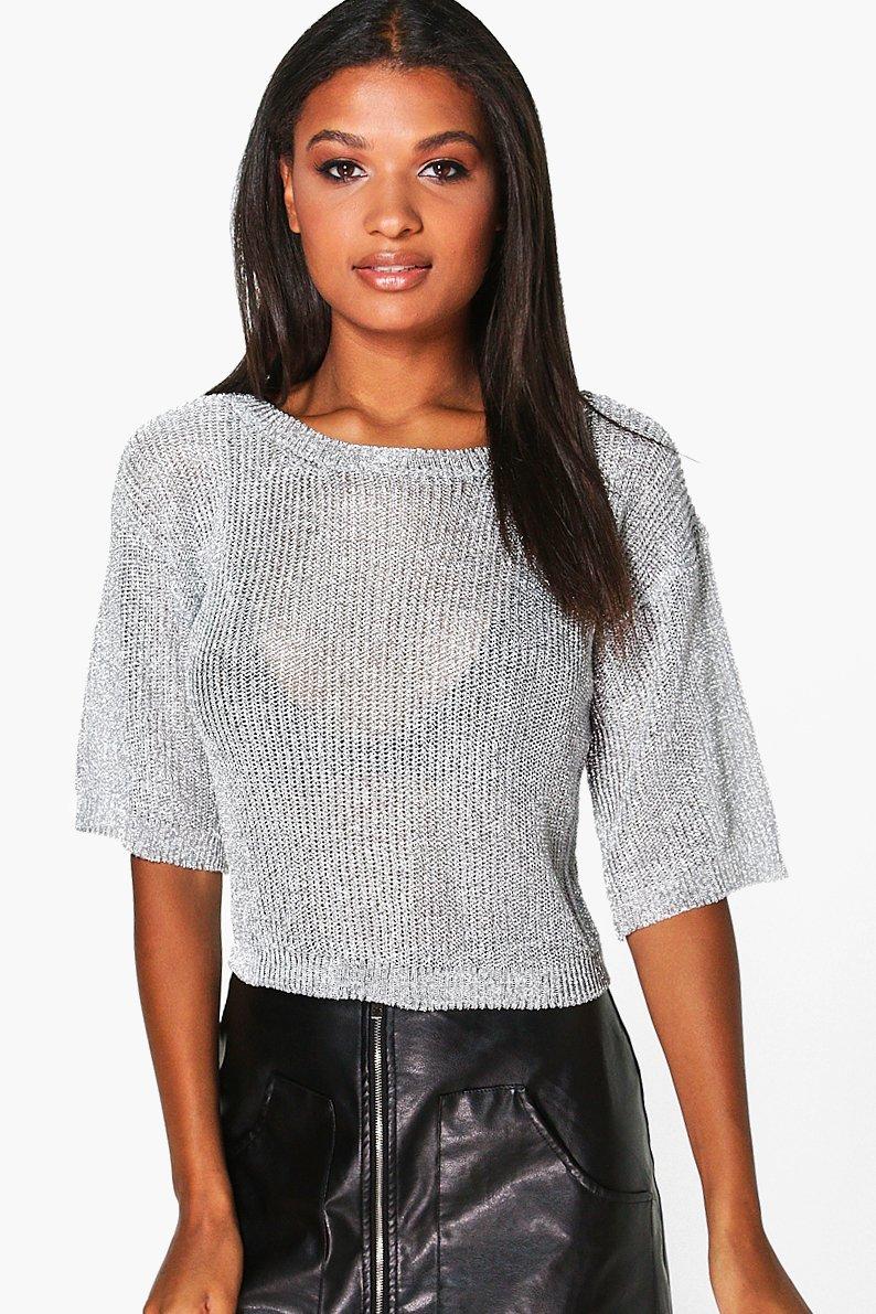 Boohoo Womens Charlotte Short Sleeve Metallic Knit Top Ebay 1802