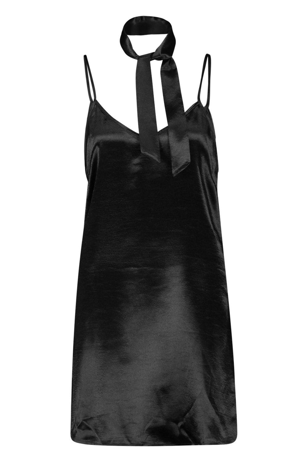 new-boohoo-womens-ava-tie-neck-satin-slip-dress-in-polyester-ebay