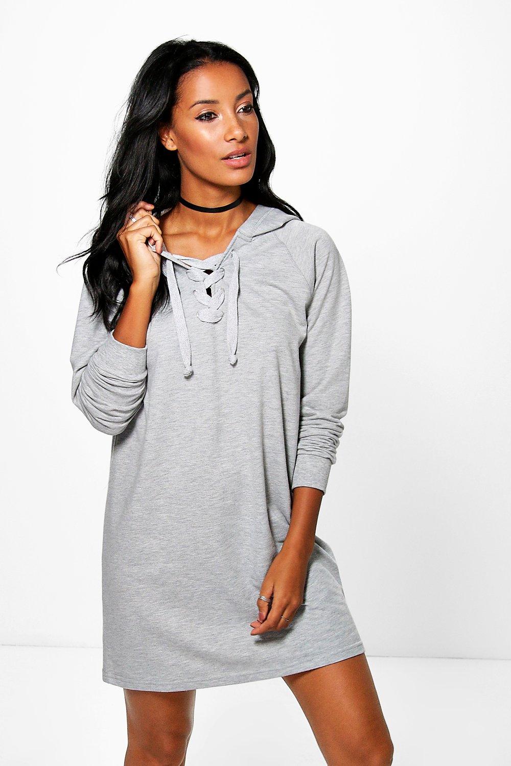 Boohoo Womens Rosa Hoodie Lace up Sweat Dress